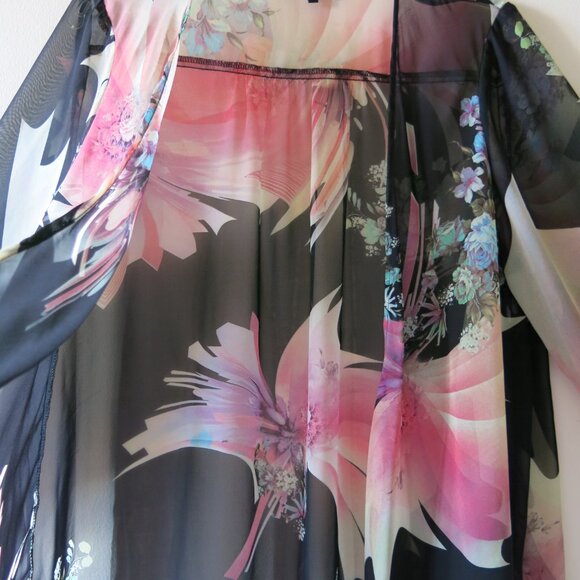 Vintage Status by Chenault Floral Roses Bohemian Chiffon Open Cardigan Sz. L - Picture 3 of 16